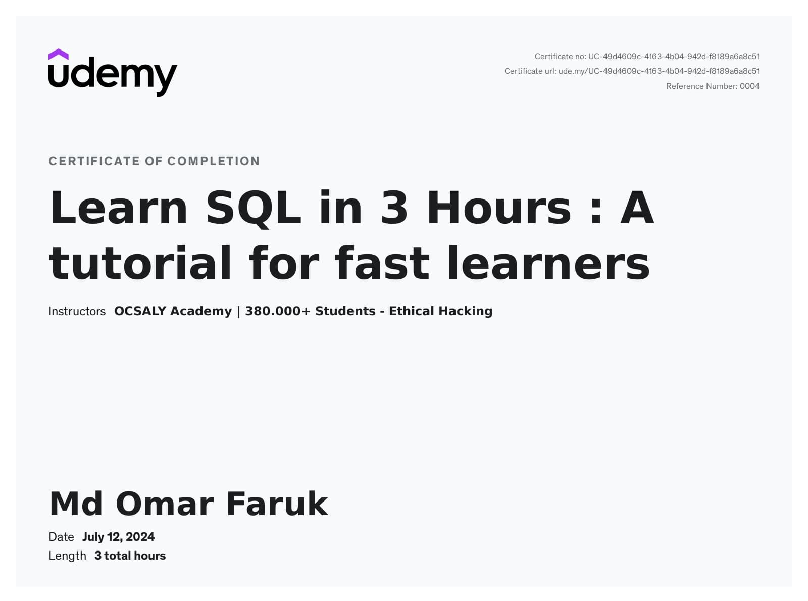 Learn SQL in 3 Hours: A tutorial for fast learners